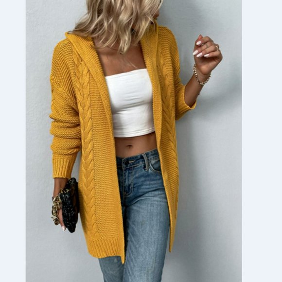 A Classy Chic Boutique Sweaters - Cable-Knit Longline Hooded Cardigan